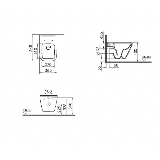 Унитаз подвесной безободковый Vitra INTEGRA SQUARE 7082B003-0075 без сиденья